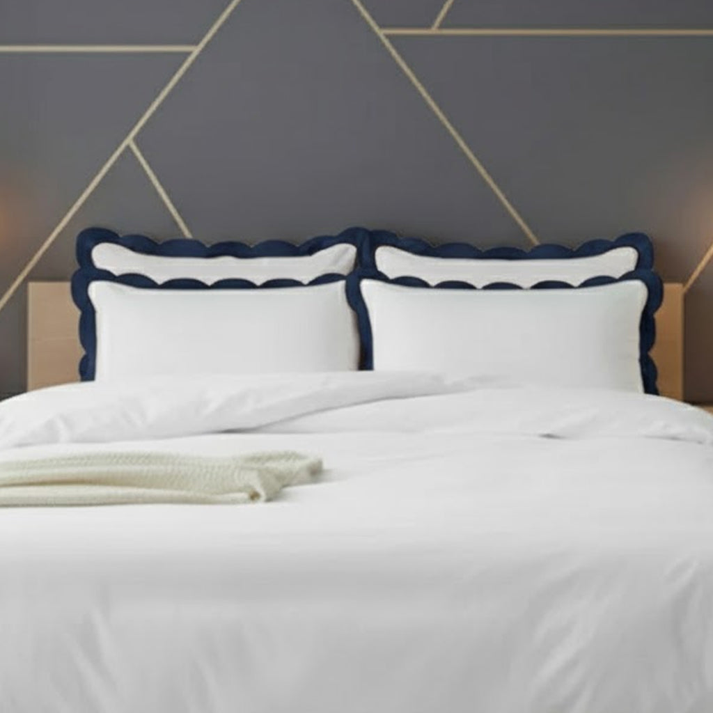 Scalloped & Wavy Applique Embroidery Cotton Duvet Cover Set