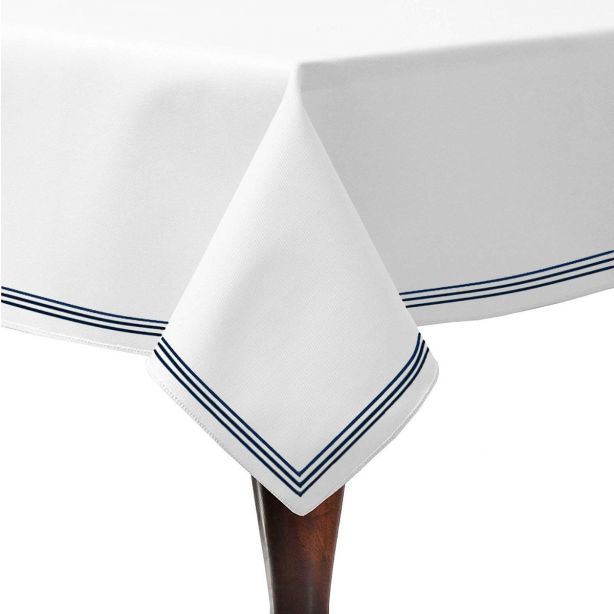 Triple Embroidery Border Sateen Poly Cotton Solid Table Cloth