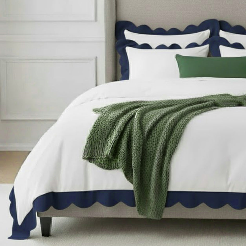 Wavy Applique Embroidery Cotton Duvet Cover Set