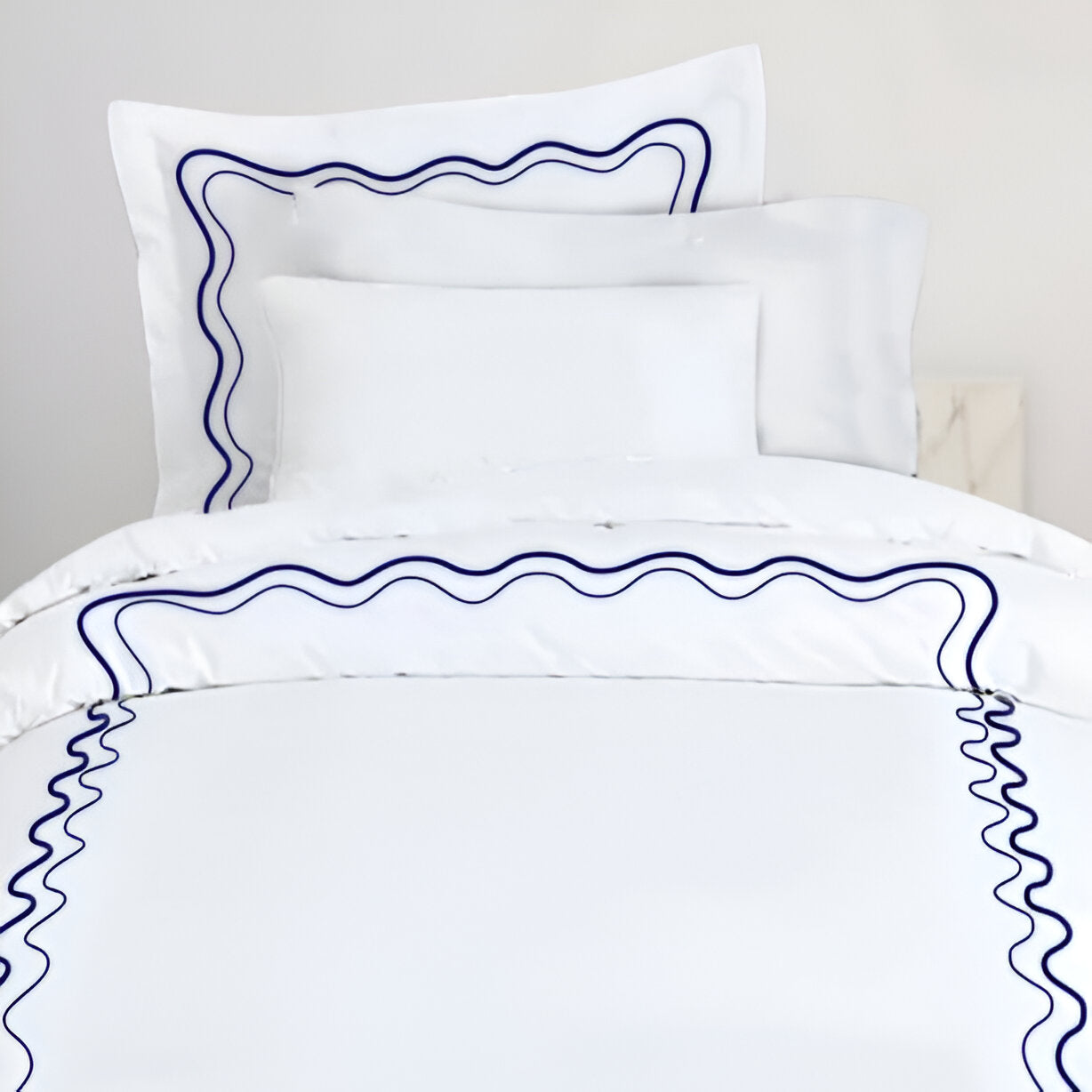 Double Wavy Embroidered Cotton Duvet Cover Set