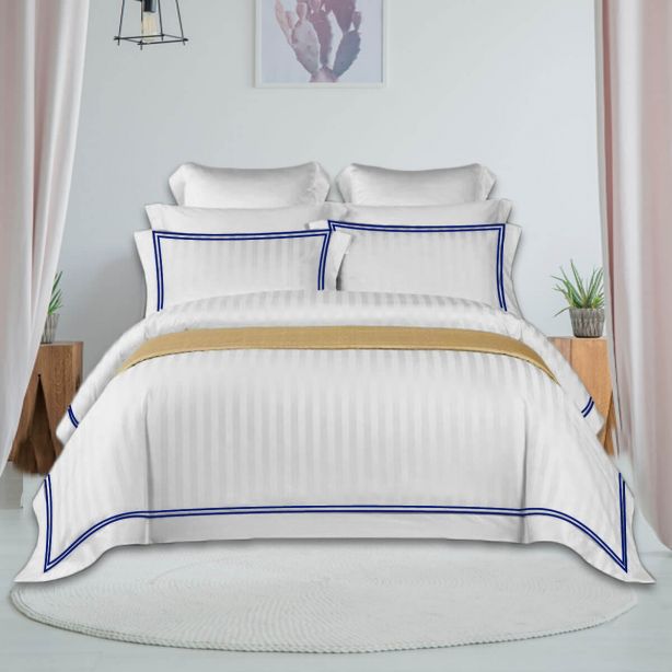 400TC Cotton Double Edge Embroidery Sateen Stripe Duvet Cover Set
