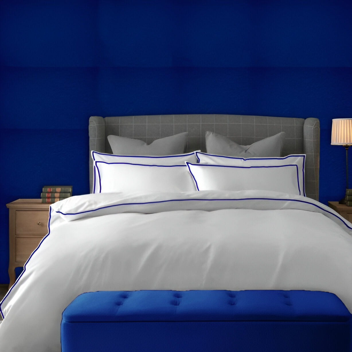 400TC Embroidery Cotton Sateen Solid Duvet Cover Set