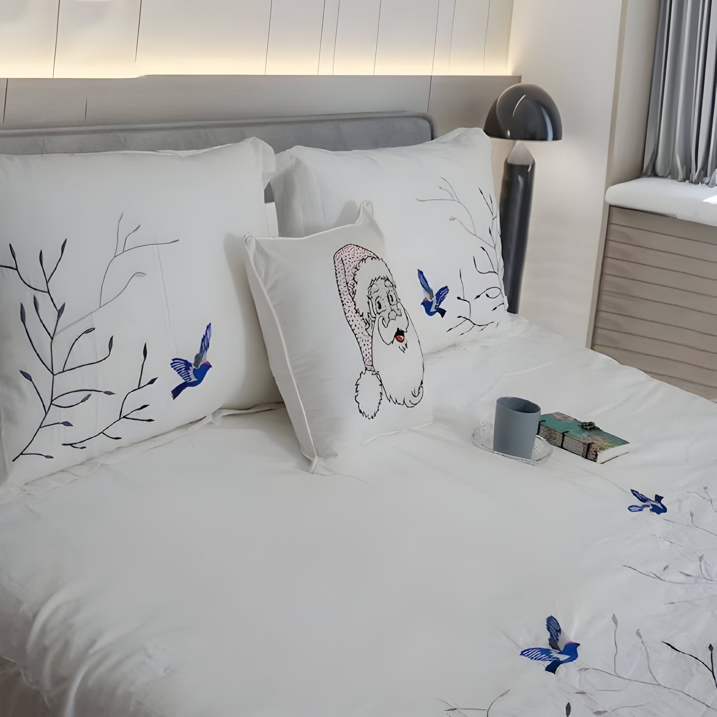 Swallow Embroidered Cotton Sateen Duvet Cover Set