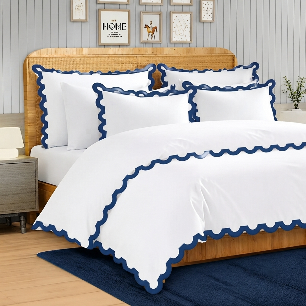 400TC U Shape Applique Embroidery Cotton Duvet Cover Set