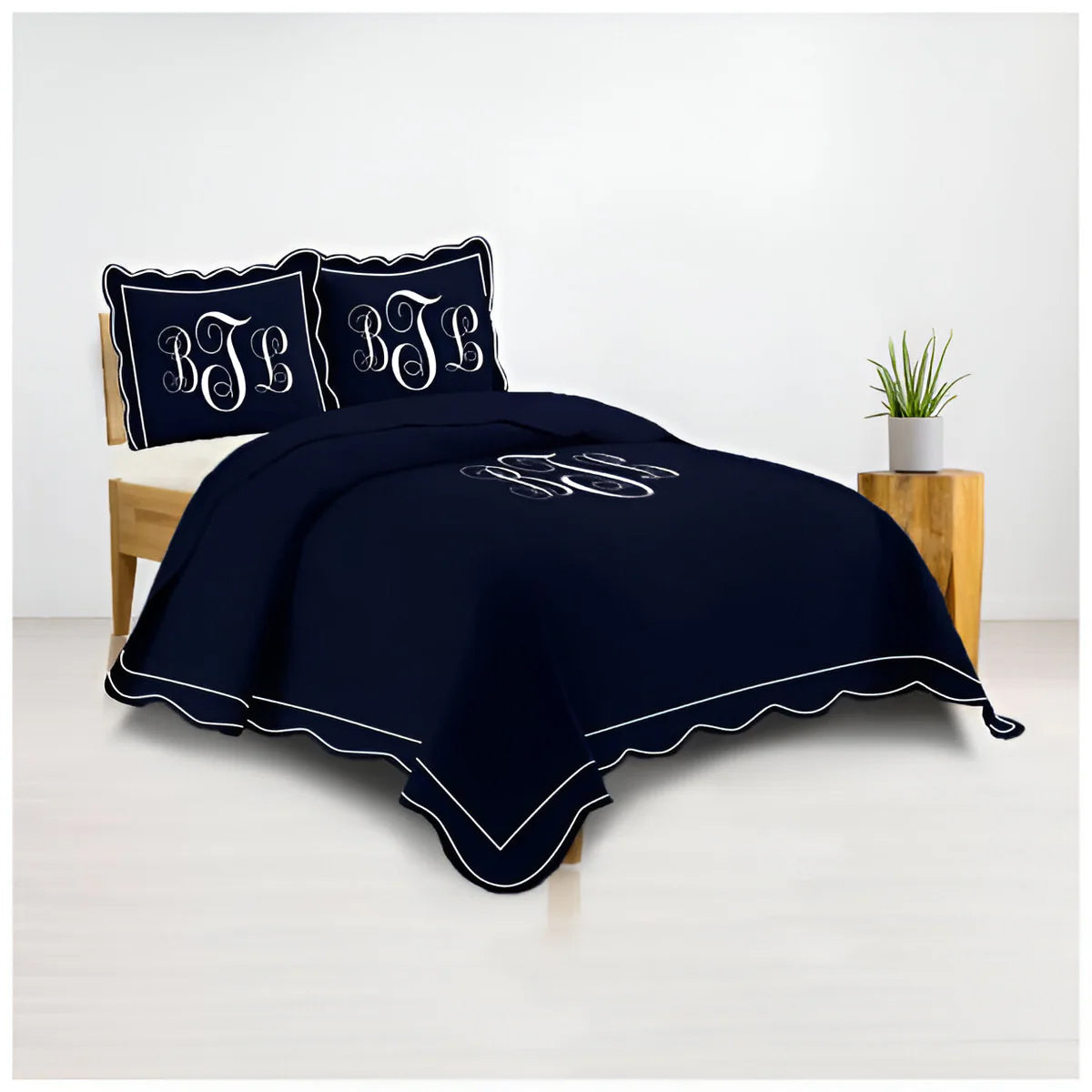 Monogram 400TC Luxurious Wavy Embroidery & Border Cotton Sateen Duvet Cover Set