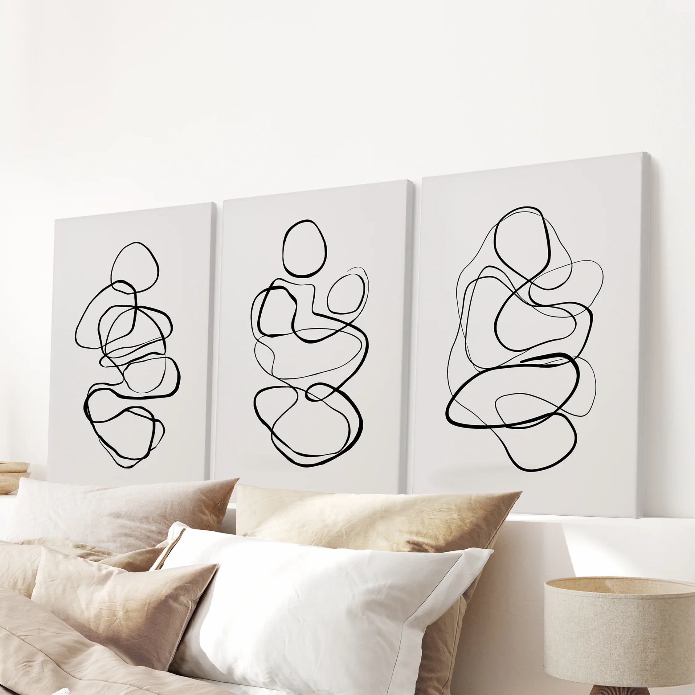 Abstract Line Art Wall Art Set of 3. Minimalist Figure Drawings