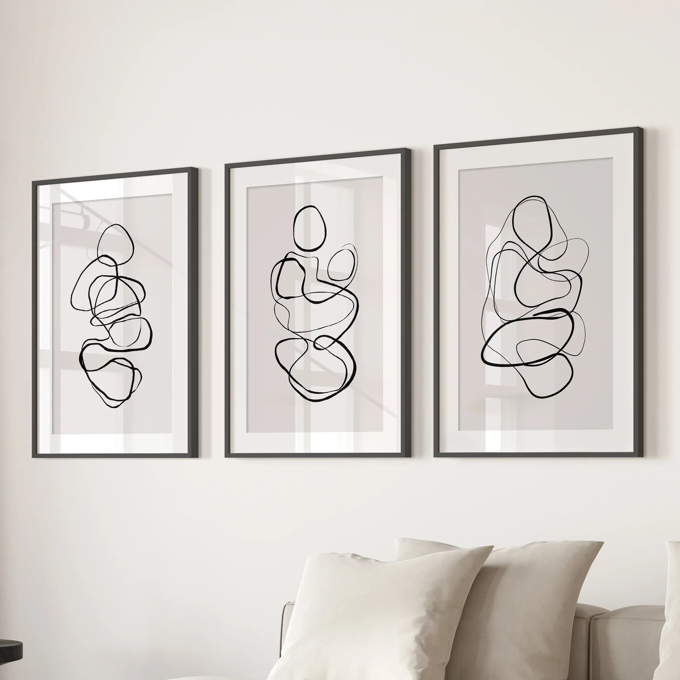 Abstract Line Art Wall Art Set of 3. Minimalist Figure Drawings