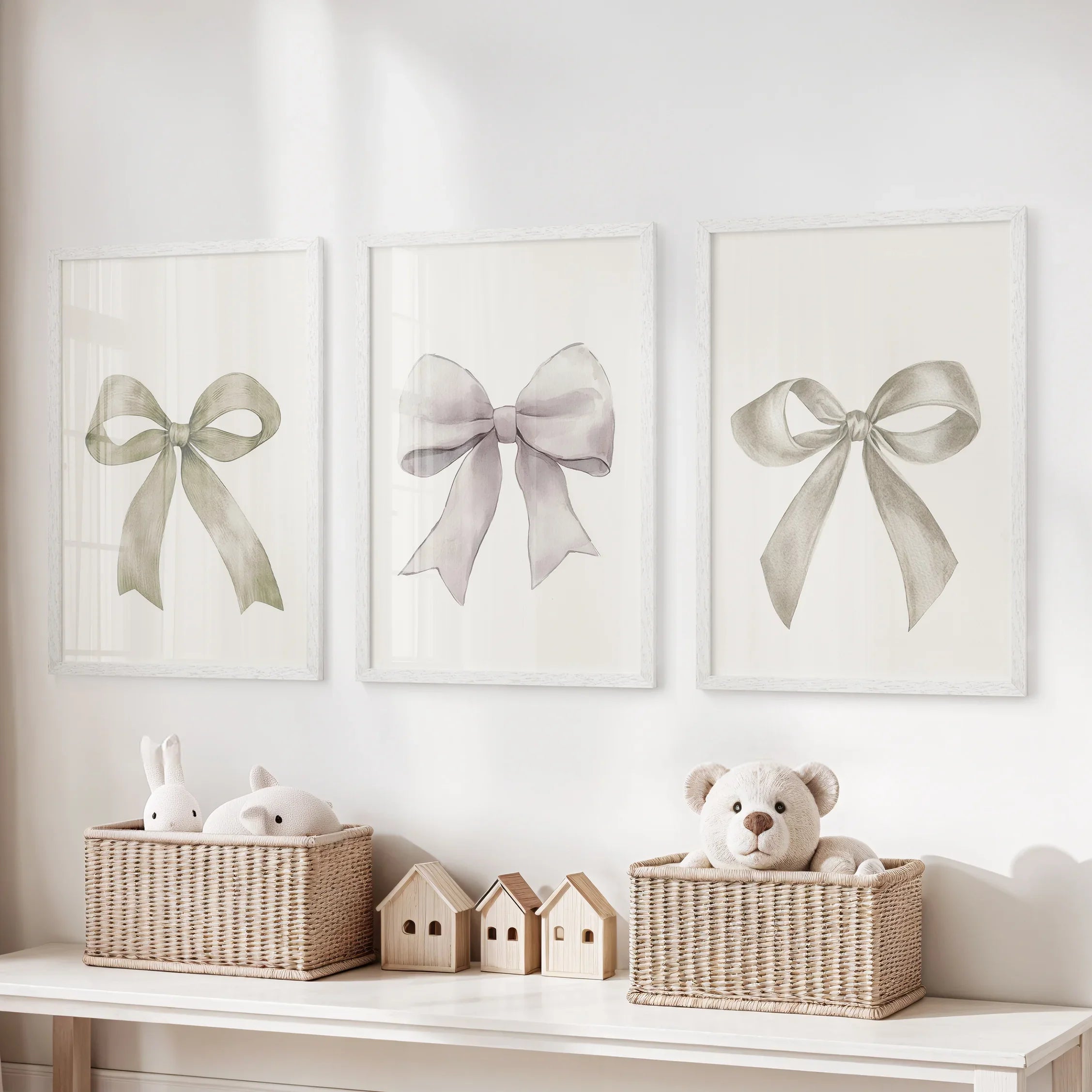 Aesthetic Bow Wall Art Set of 3. Neutral Gallery Set
