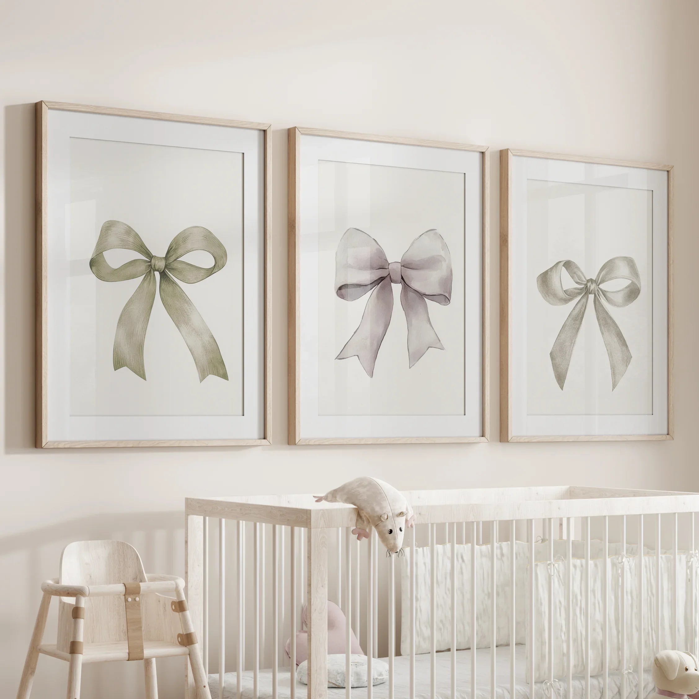 Aesthetic Bow Wall Art Set of 3. Neutral Gallery Set