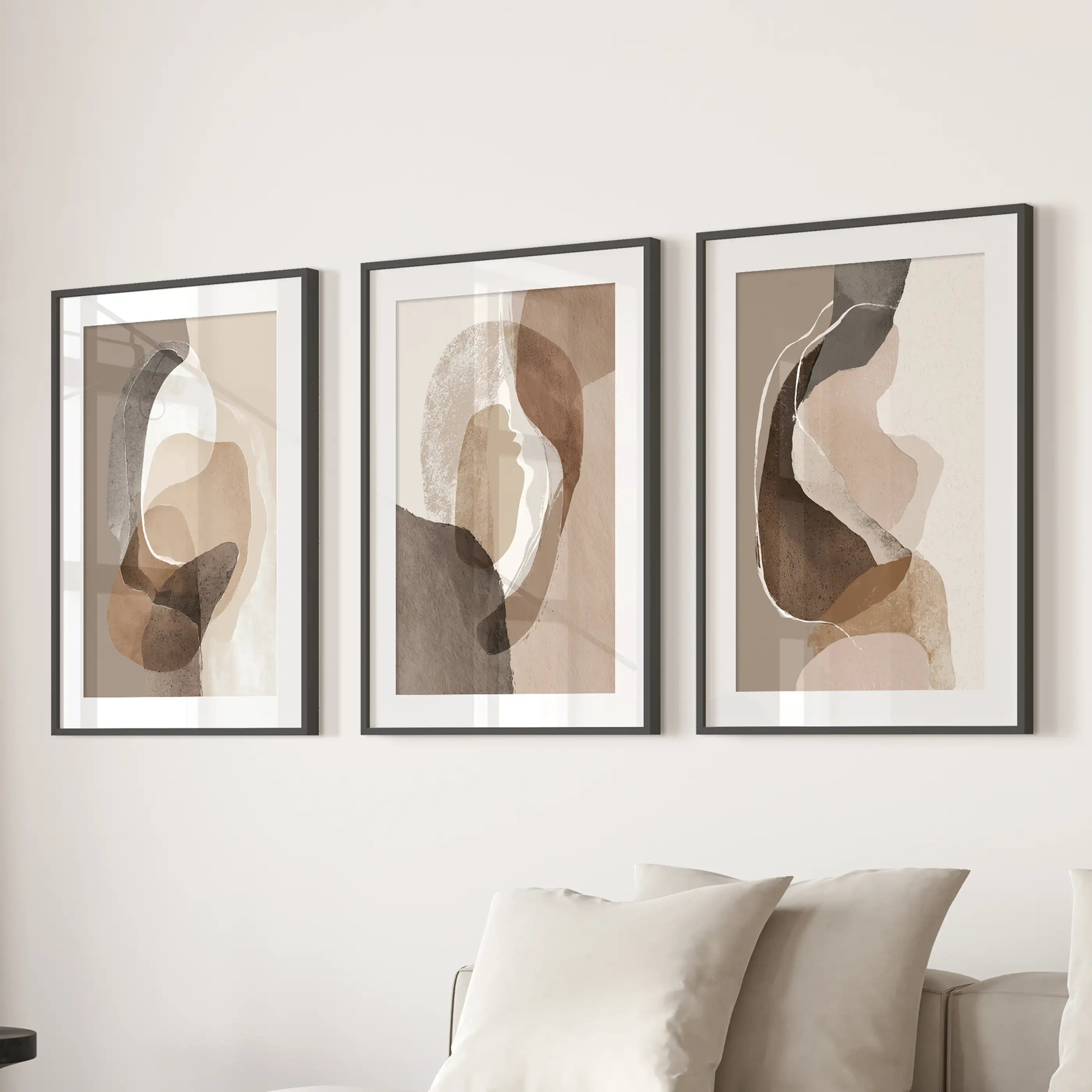 Neutral Abstract Wall Art Set of 3. Modern Earth Tone Prints
