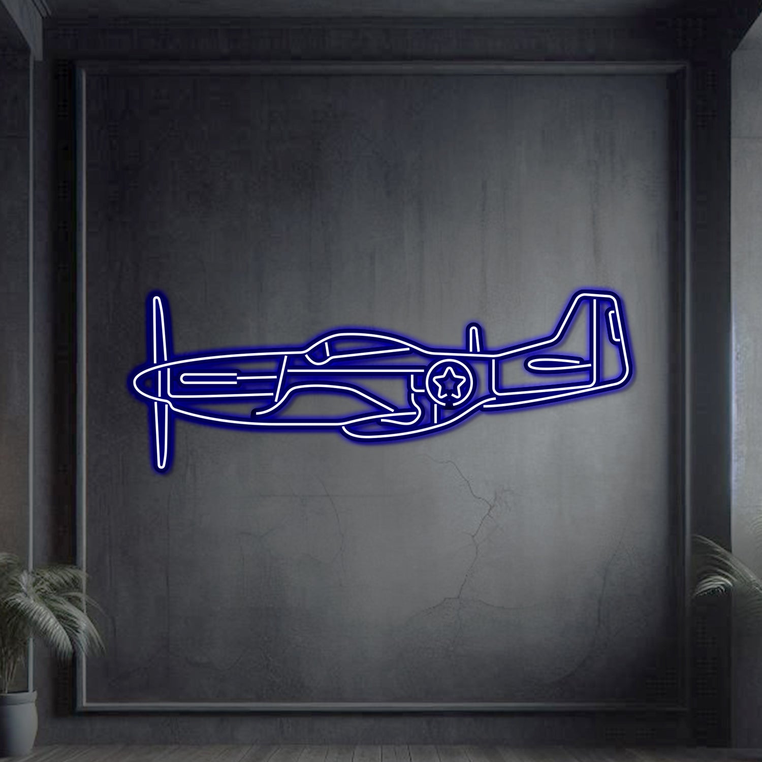 P-51 Mustang Metall Neon Flugzeug Wandkunst - NCN0055