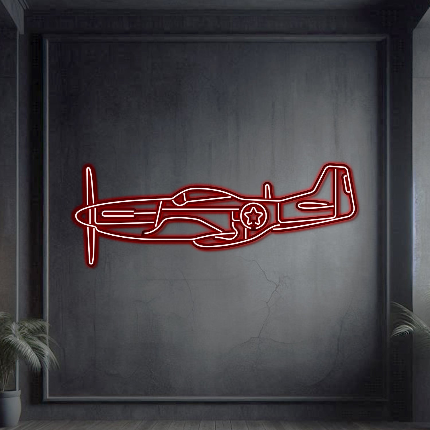 P-51 Mustang Metall Neon Flugzeug Wandkunst - NCN0055