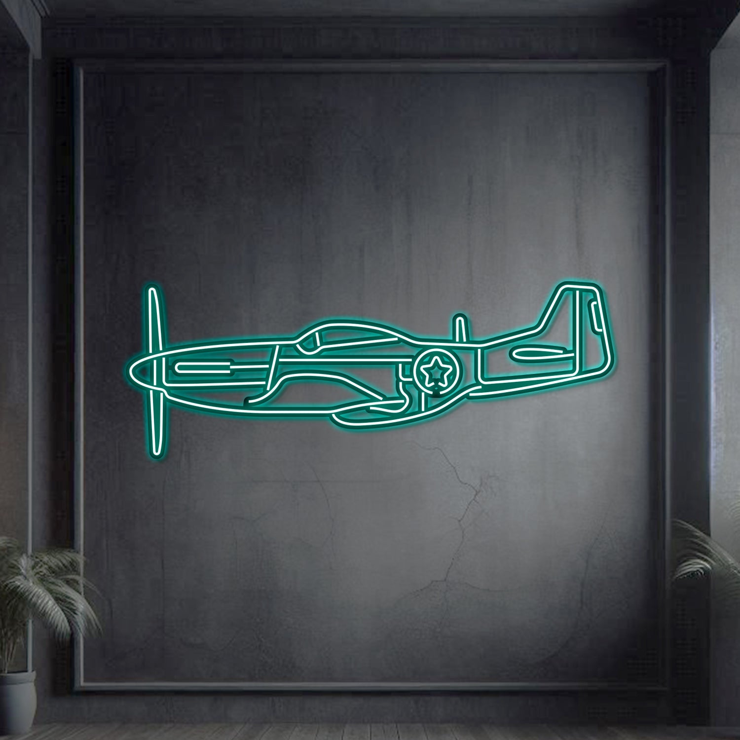 P-51 Mustang Metall Neon Flugzeug Wandkunst - NCN0055