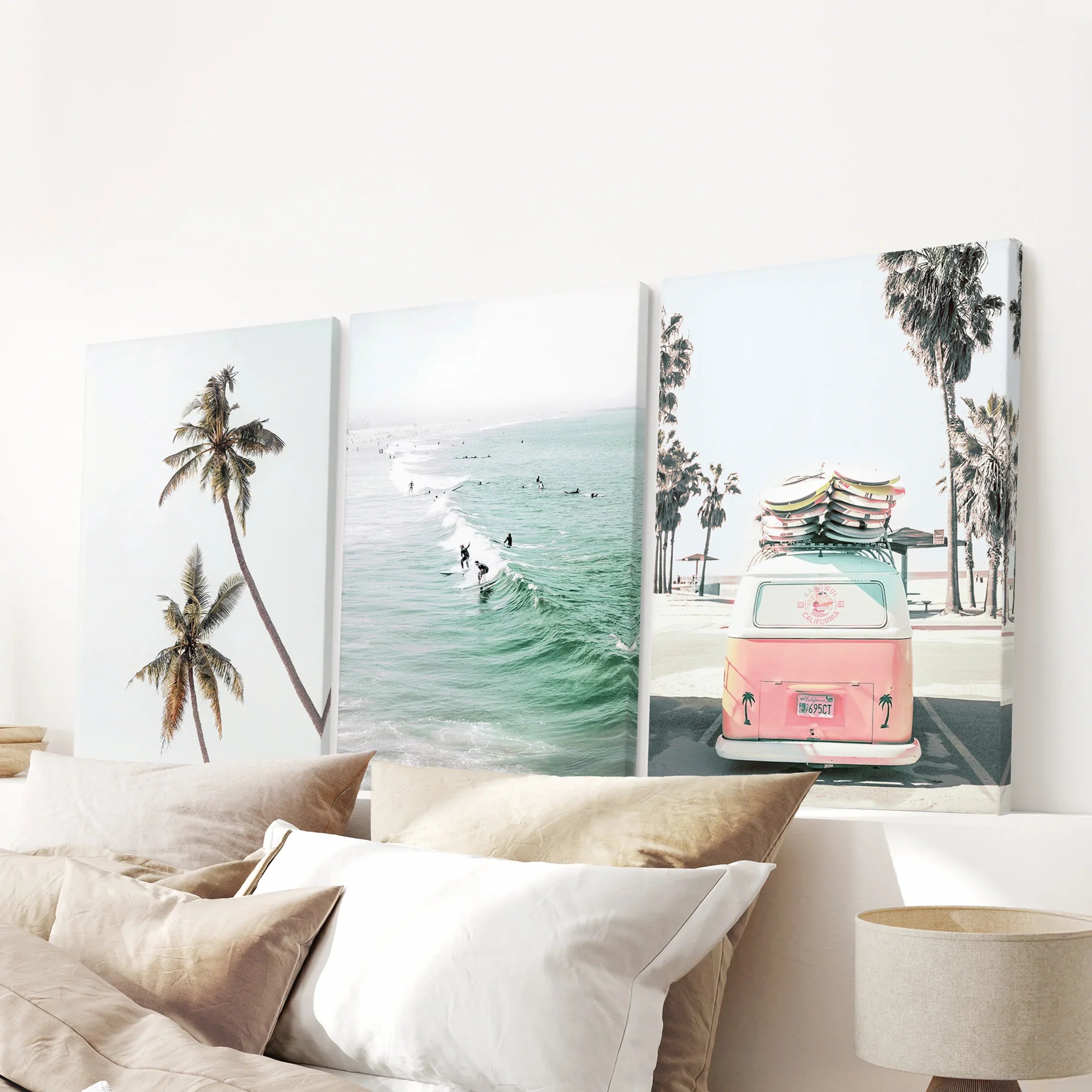Tropical Beach Wall Art Set. Modern Coastal Surfing Prints