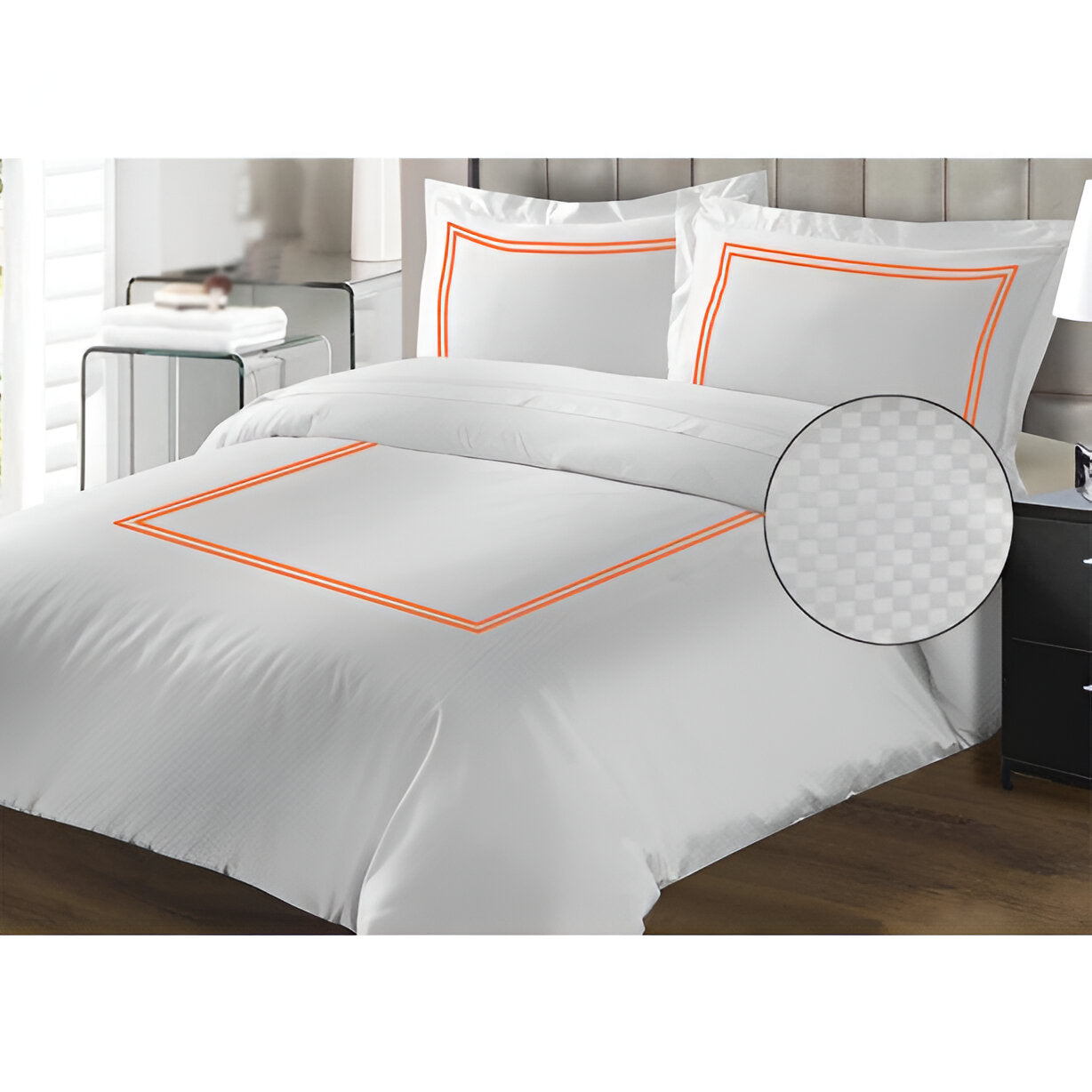 400TC Cotton Double Embroidery Sateen Microcheck Duvet Cover Set