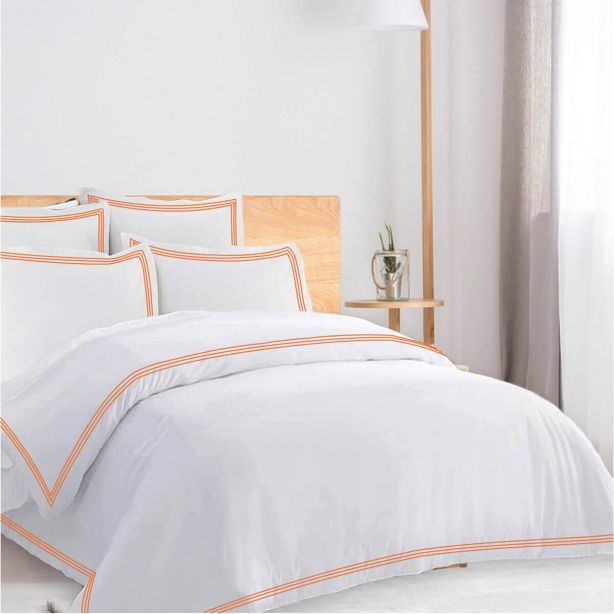 400TC Cotton Triple Edge Embroidery Sateen Solid Duvet Cover Set