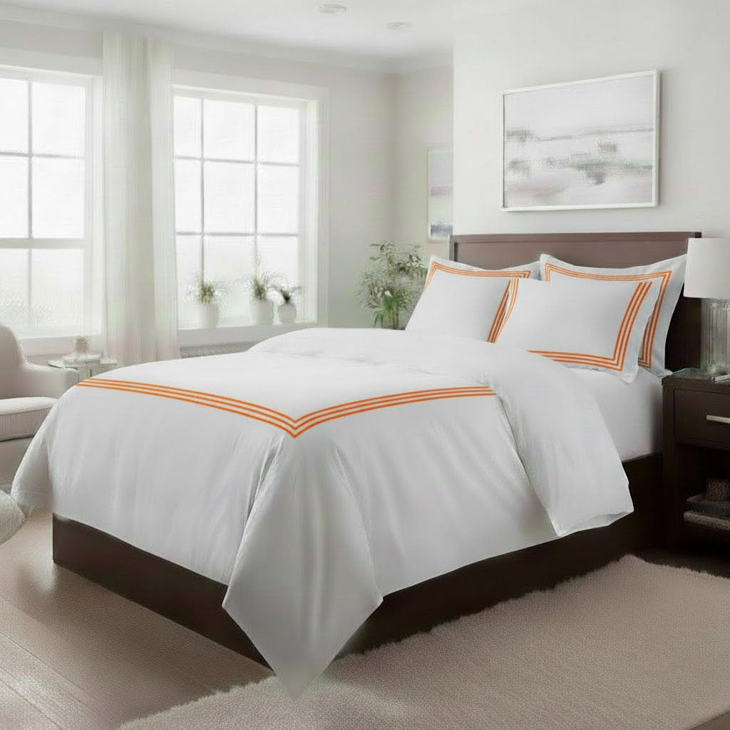400TC Cotton Triple Embroidery Sateen Solid Duvet Cover Set