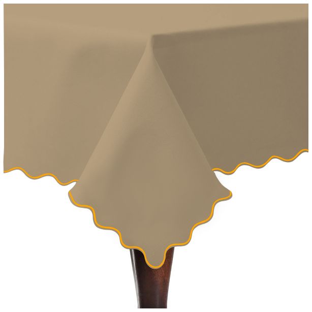 Scallop Embroidery Sateen Cotton Solid Table Cloth - Taupe