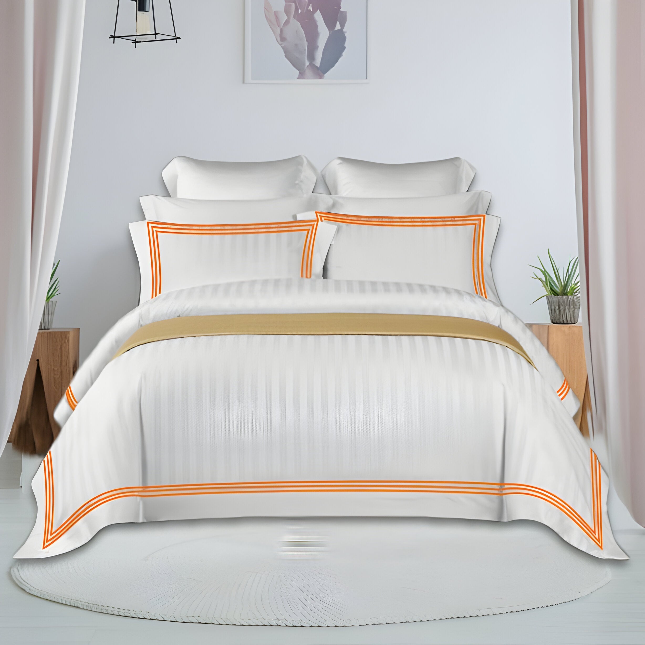 400TC Cotton Sateen Triple Edge Embroidery Stripe Duvet Cover Set