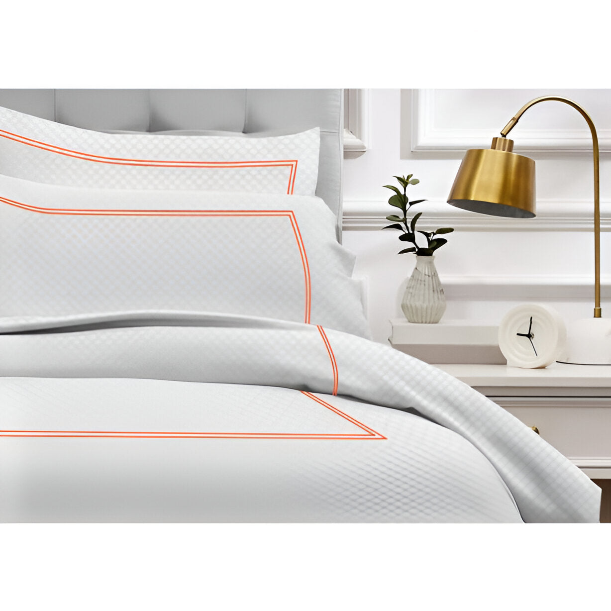 400TC Cotton Double Embroidery Sateen Microcheck Duvet Cover Set
