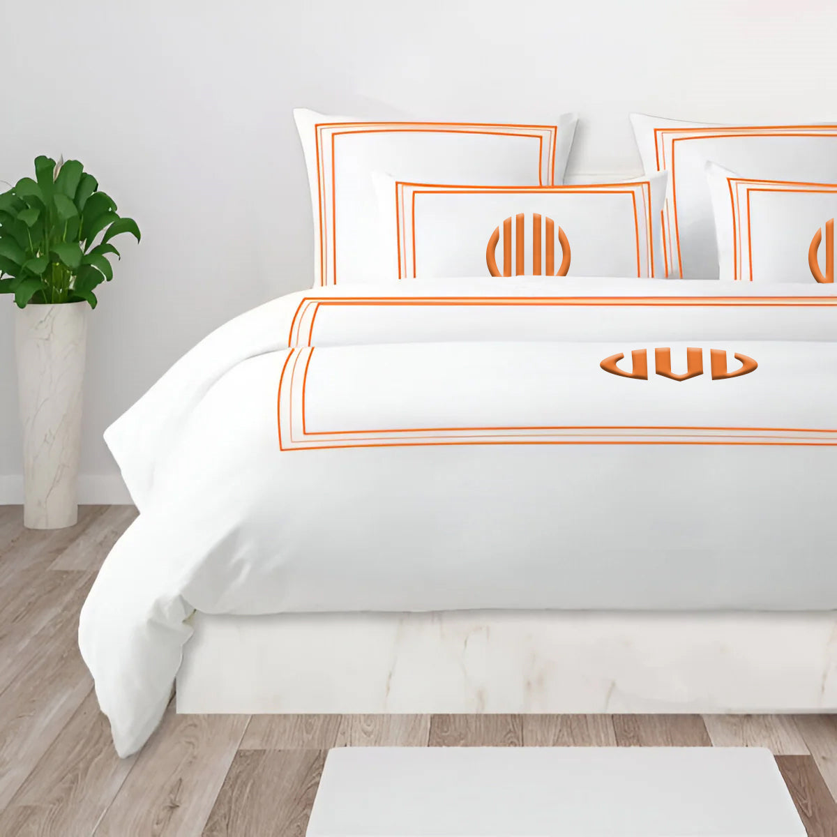 Monogram 400TC Cotton Classic Embroidery Sateen Solid Duvet Cover Set