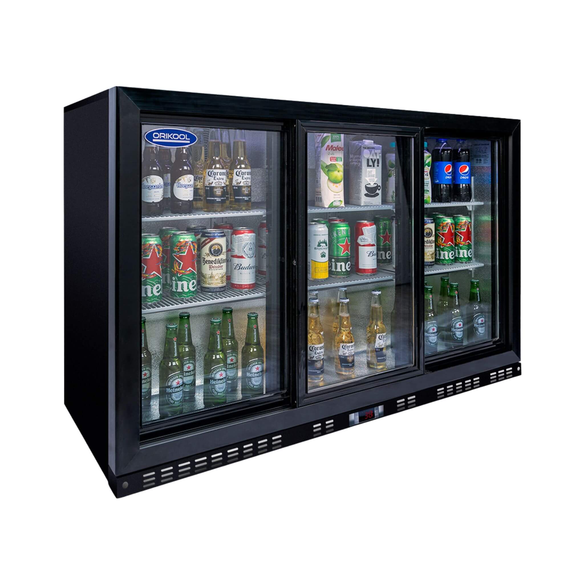 Orikool 53-Inch Energy Efficient Commercial Back Bar Drink Cooler With LED Lighting And 3 Glass Doors (SAK12097)