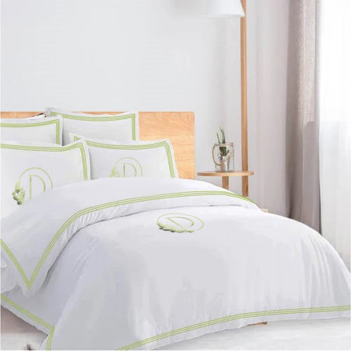 Monogam 400TC Cotton Triple Edge Embroidery Sateen Solid Duvet Cover Set