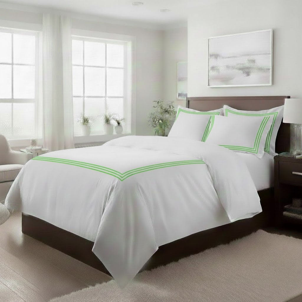 400TC Cotton Triple Embroidery Sateen Solid Duvet Cover Set