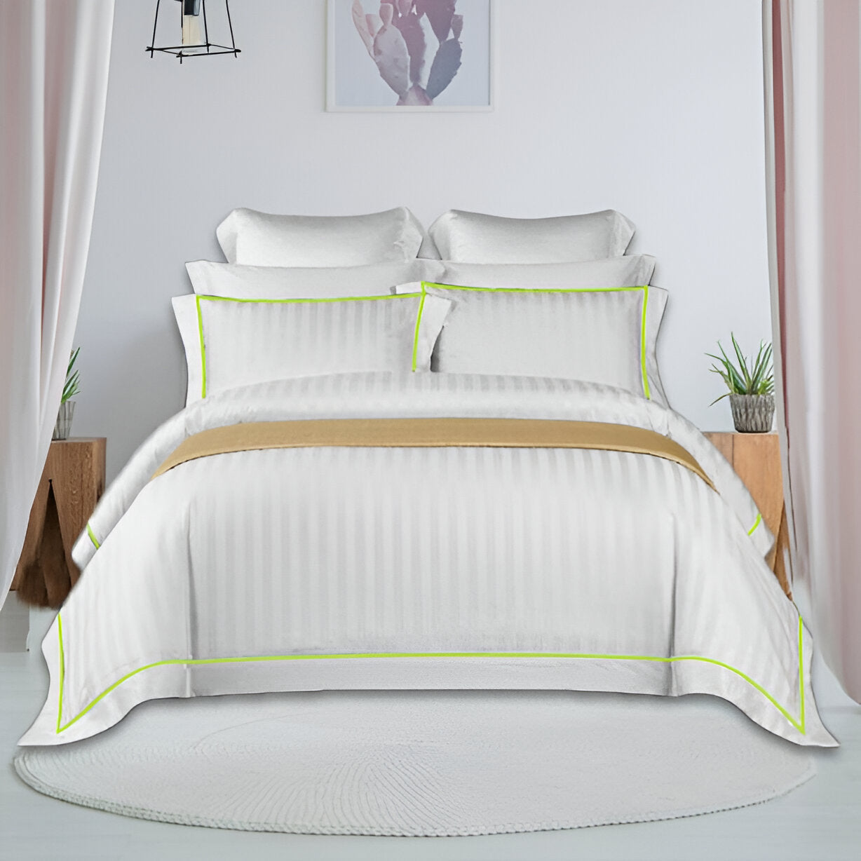 400TC Cotton Single Edge Embroidery Sateen Stripe Duvet Cover Set