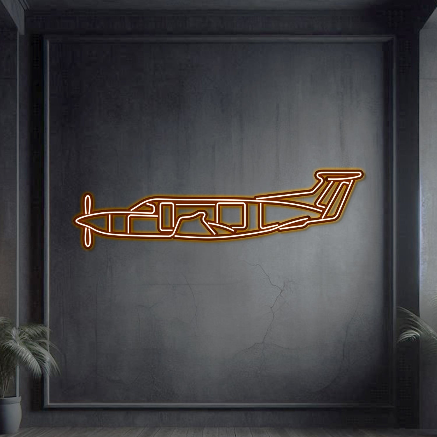 PC-12 Metall Neon Flugzeug Wandkunst - NCN0058