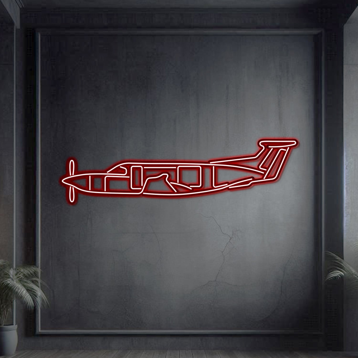 PC-12 Metall Neon Flugzeug Wandkunst - NCN0058