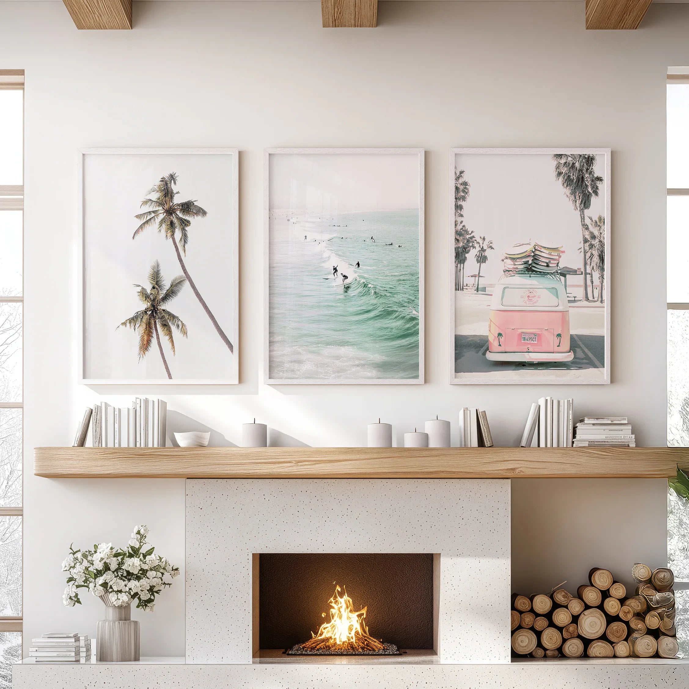 Tropical Beach Wall Art Set. Modern Coastal Surfing Prints