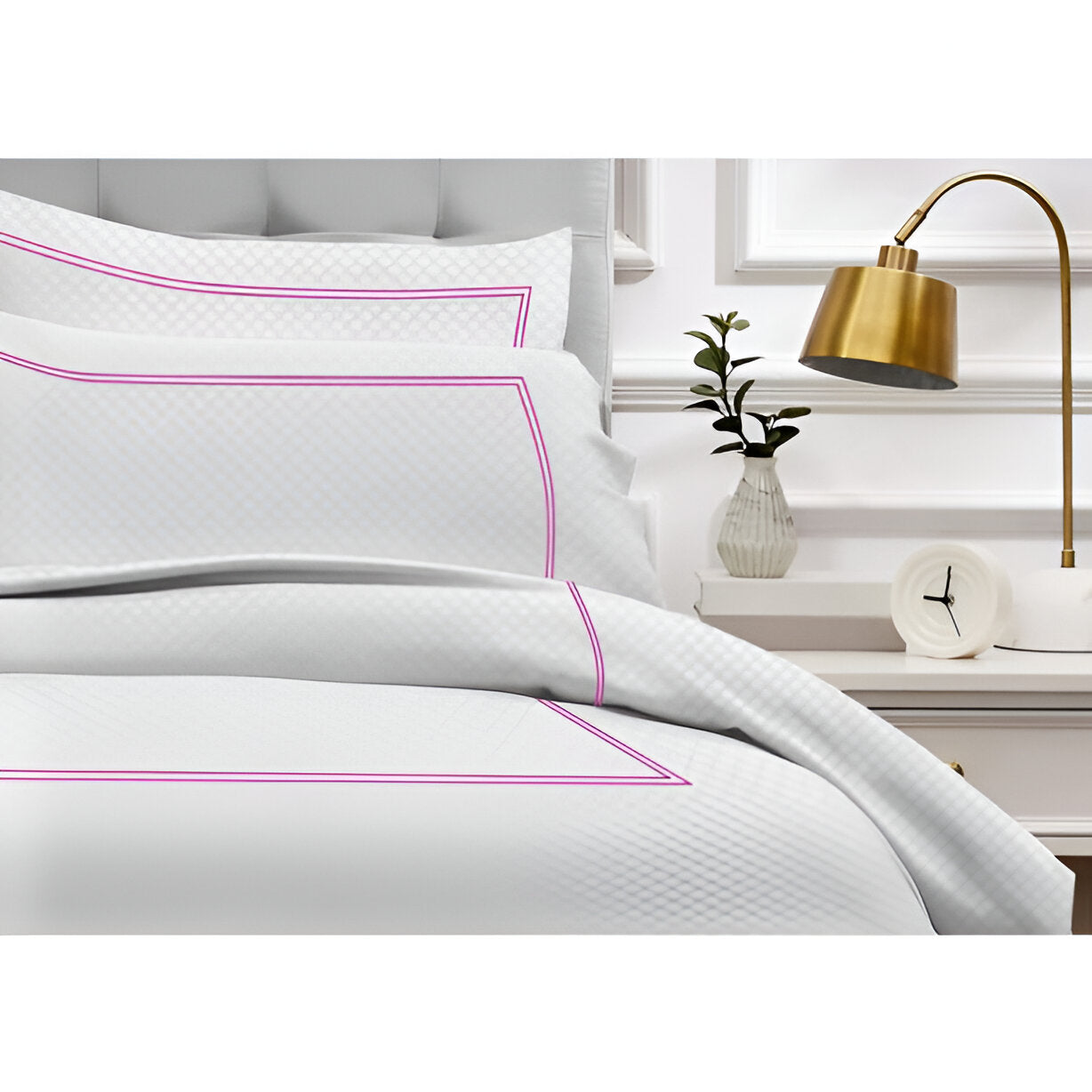 400TC Cotton Double Embroidery Sateen Microcheck Duvet Cover Set