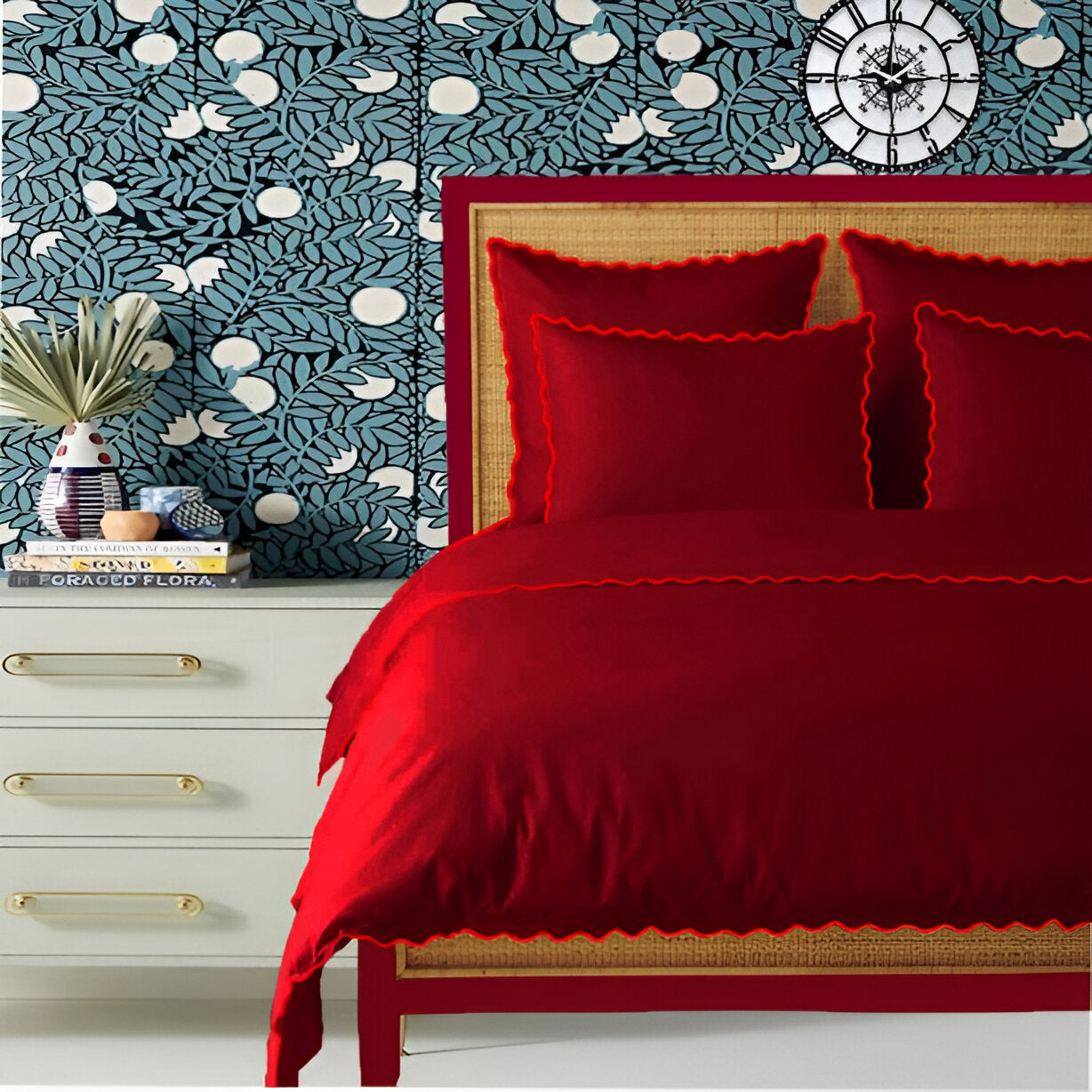 Burgundy 400TC Cotton Small Scallop Embroidery Duvet Cover Set