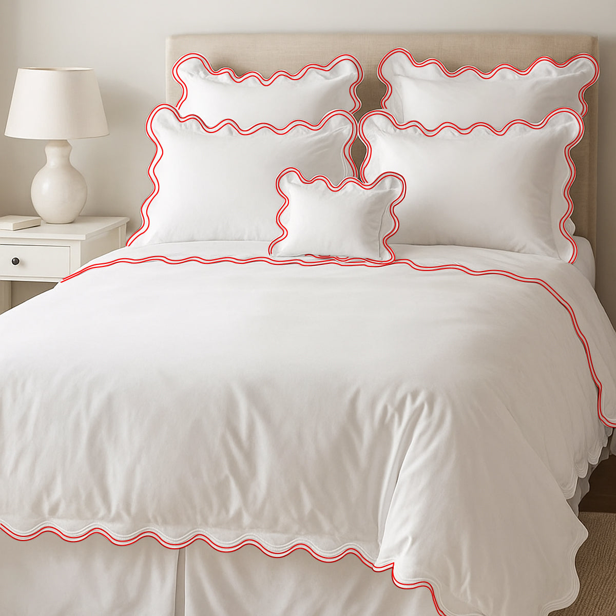 400TC Cotton Sateen Luxurious Double Scalloped Duvet Cover Set