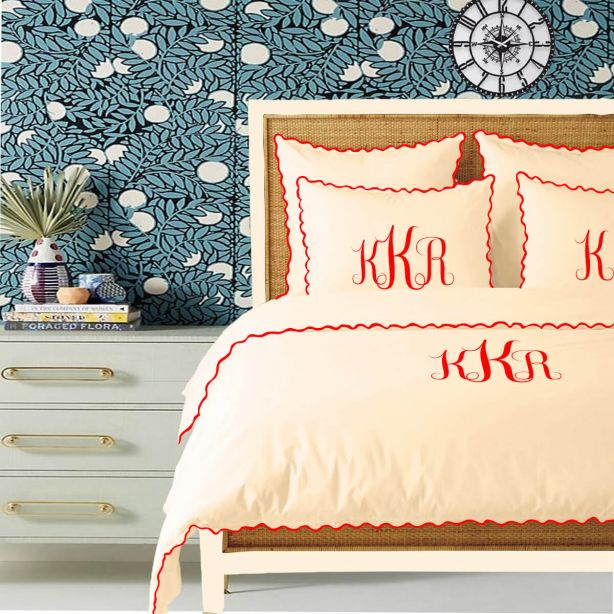Monogram Ivory 400TC Cotton Small Scallop Embroidery Duvet Cover Set