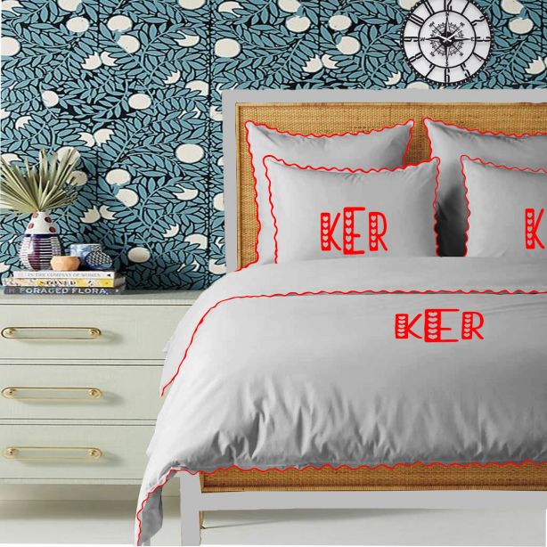Monogram Light Grey 400TC Cotton Small Scallop Embroidery Duvet Cover Set
