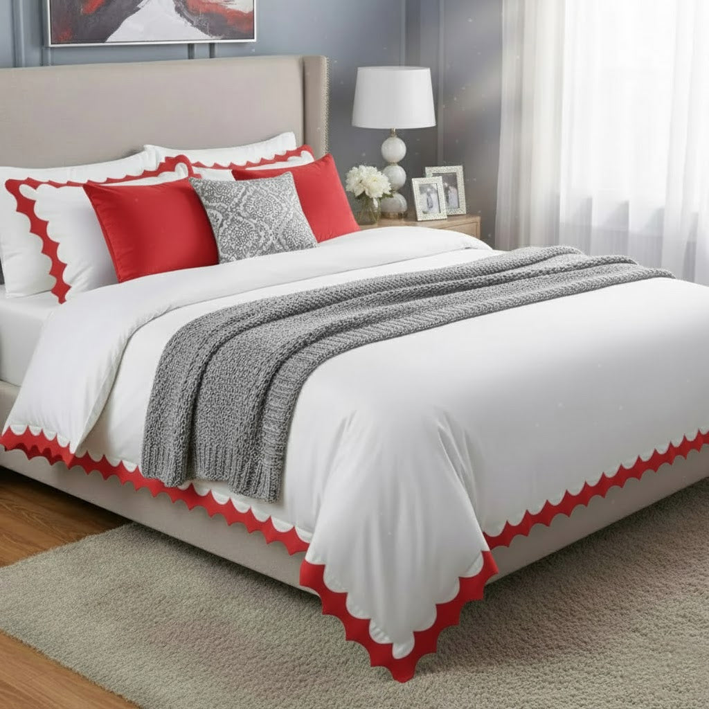 Reverse Scalloped Applique Embroidery Cotton Duvet Cover Set