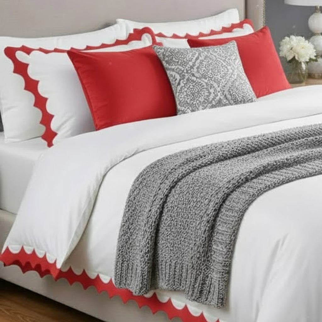 Reverse Scalloped Applique Embroidery Cotton Duvet Cover Set
