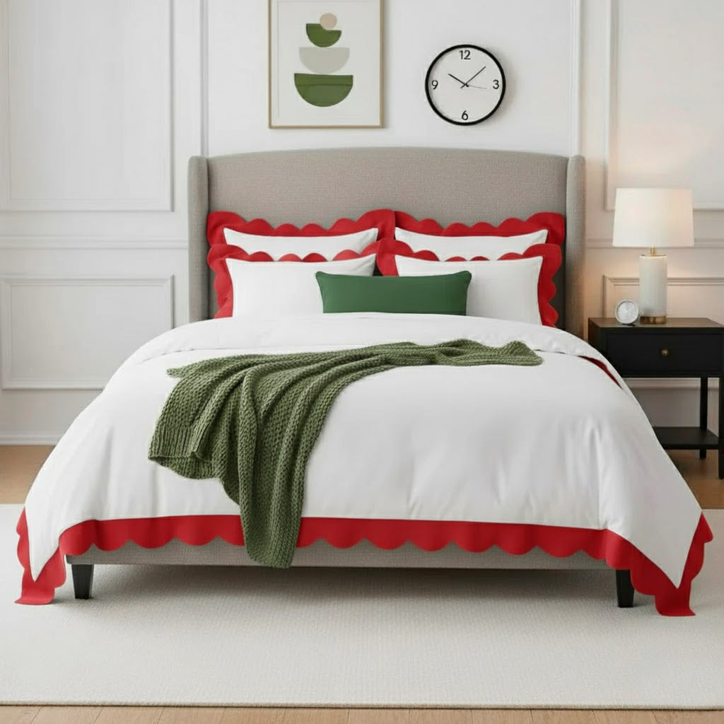 Wavy Applique Embroidery Cotton Duvet Cover Set