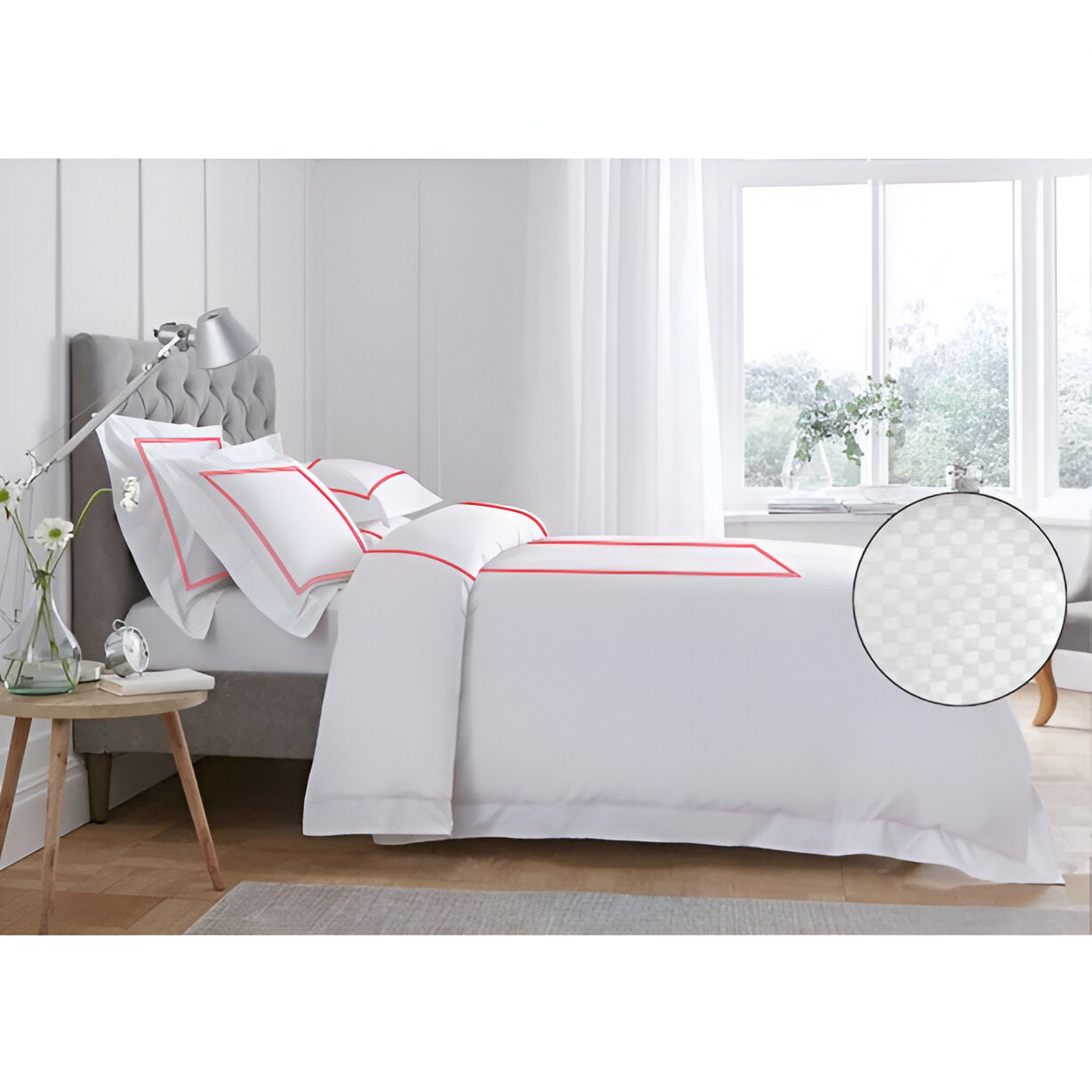 400TC Cotton Double Embroidery Sateen Microcheck Duvet Cover Set