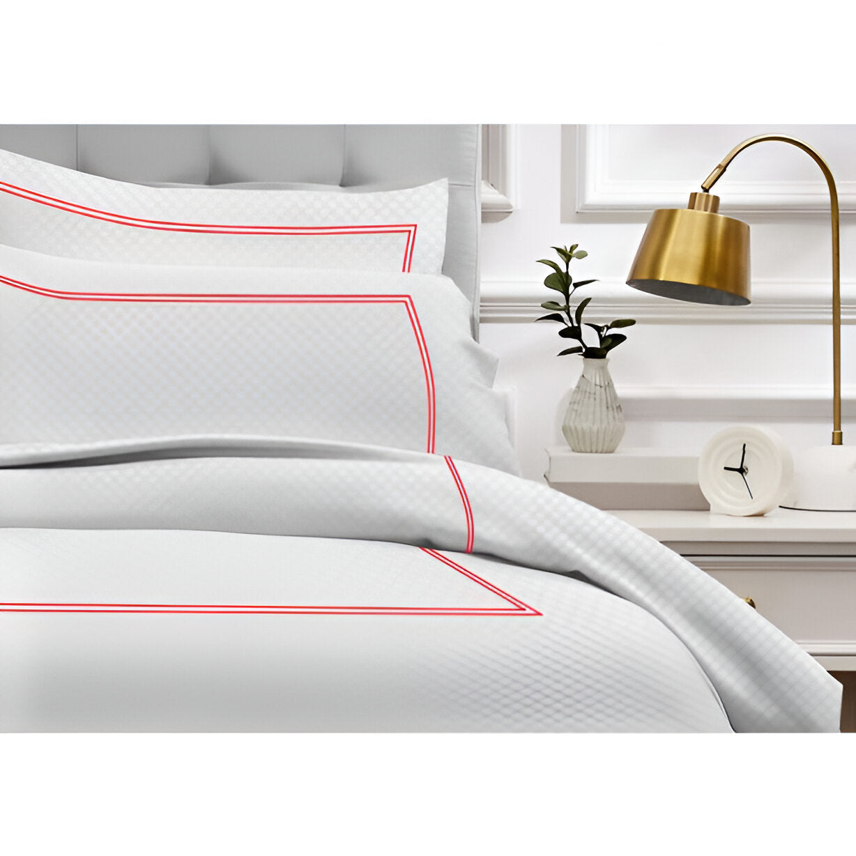 400TC Cotton Double Embroidery Sateen Microcheck Duvet Cover Set