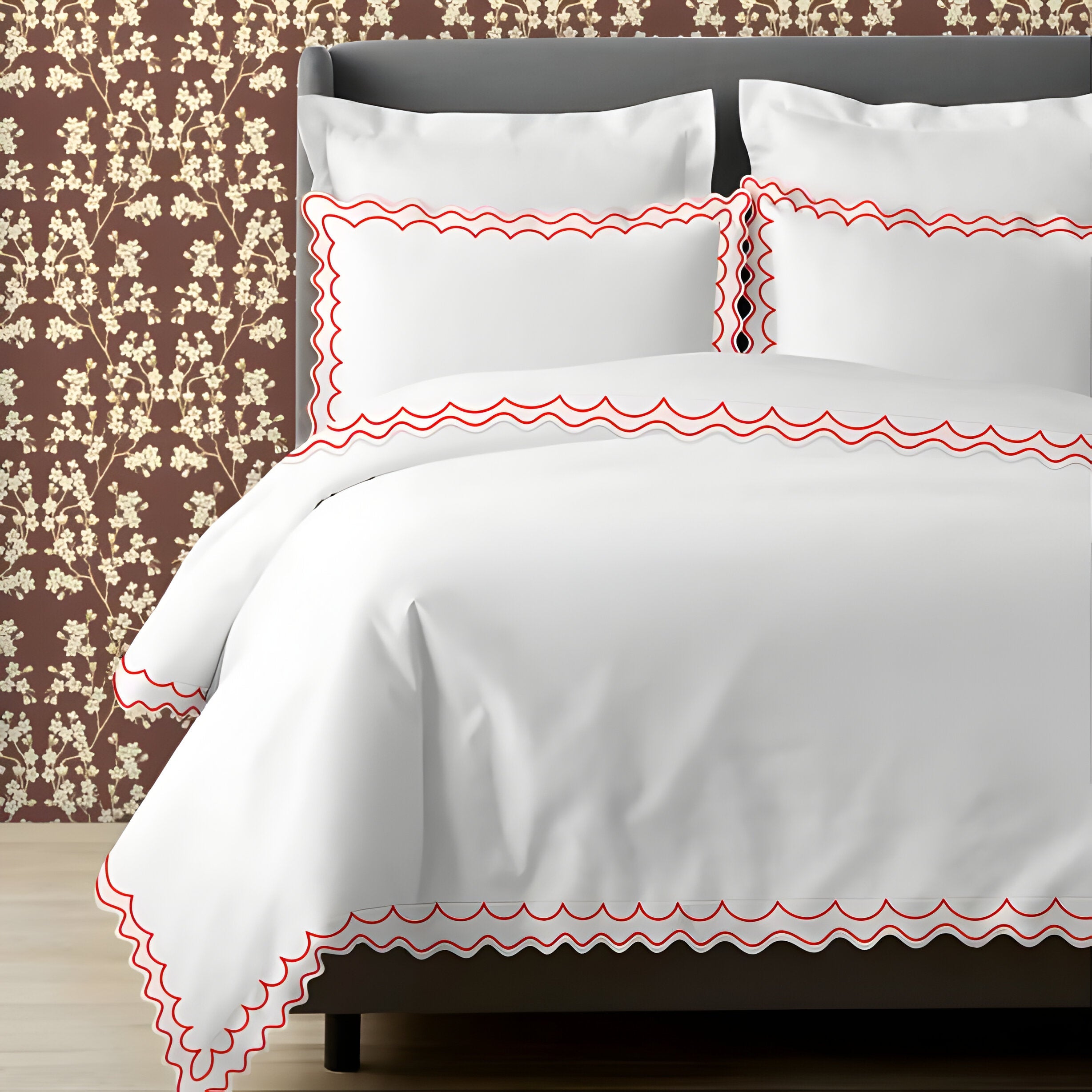 400TC Cotton Sateen Double Scallop Embroidery Duvet Cover Set