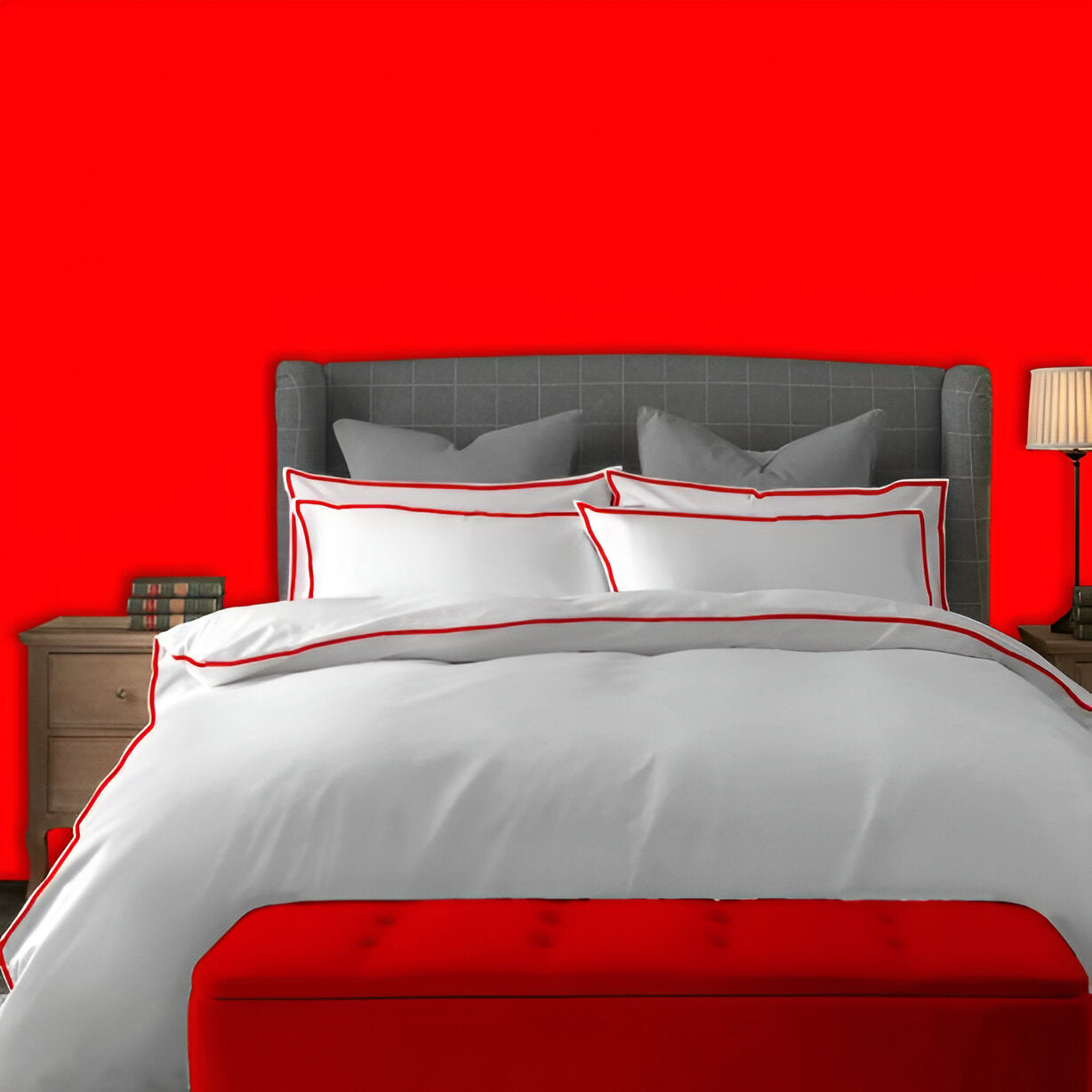 400TC Embroidery Cotton Sateen Solid Duvet Cover Set