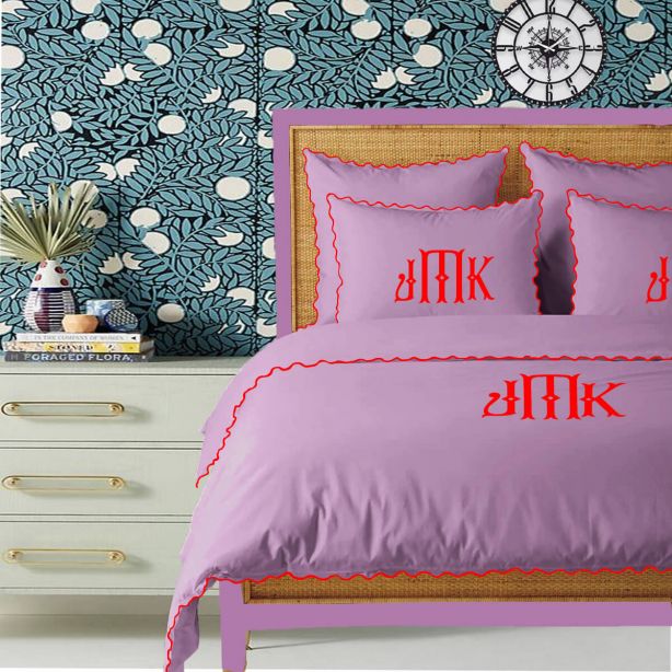 Monogram Lilac 400TC Cotton Small Scallop Embroidery Duvet Cover Set