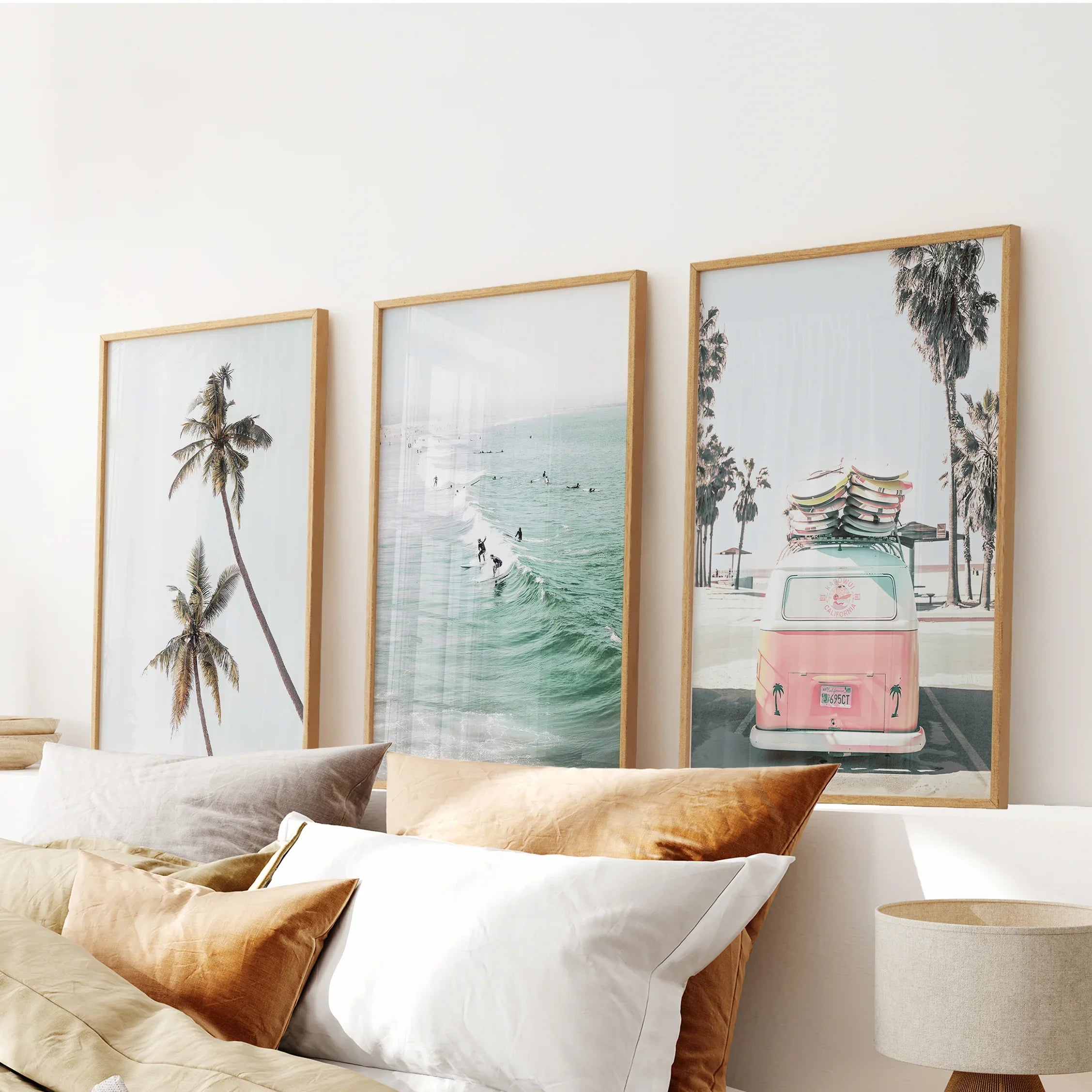 Tropical Beach Wall Art Set. Modern Coastal Surfing Prints