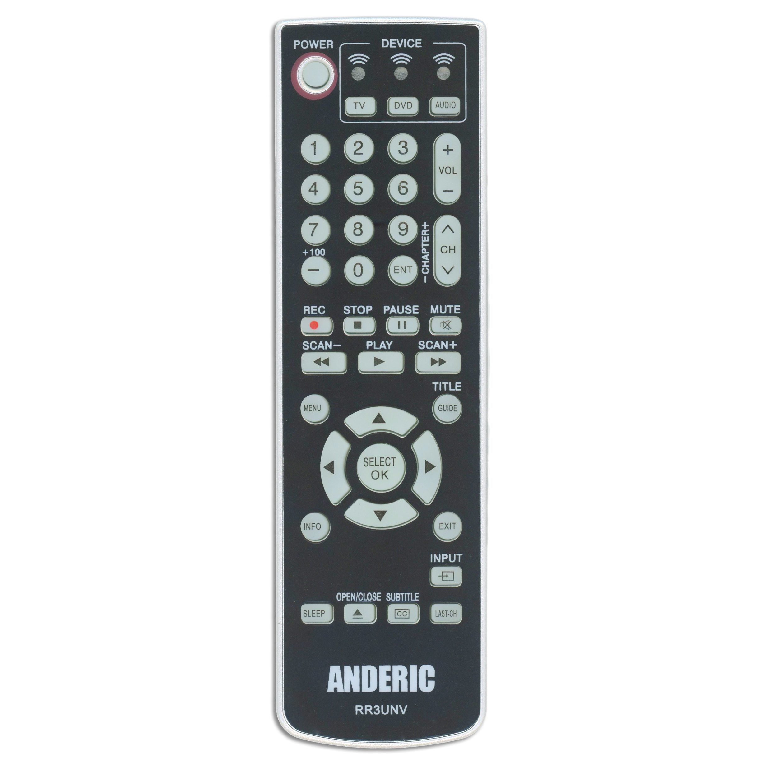 Anderic RR3UNV 3-Device Universal Remote Control for TV/DVD/VCR/Cable/Sat/Audio with Learning