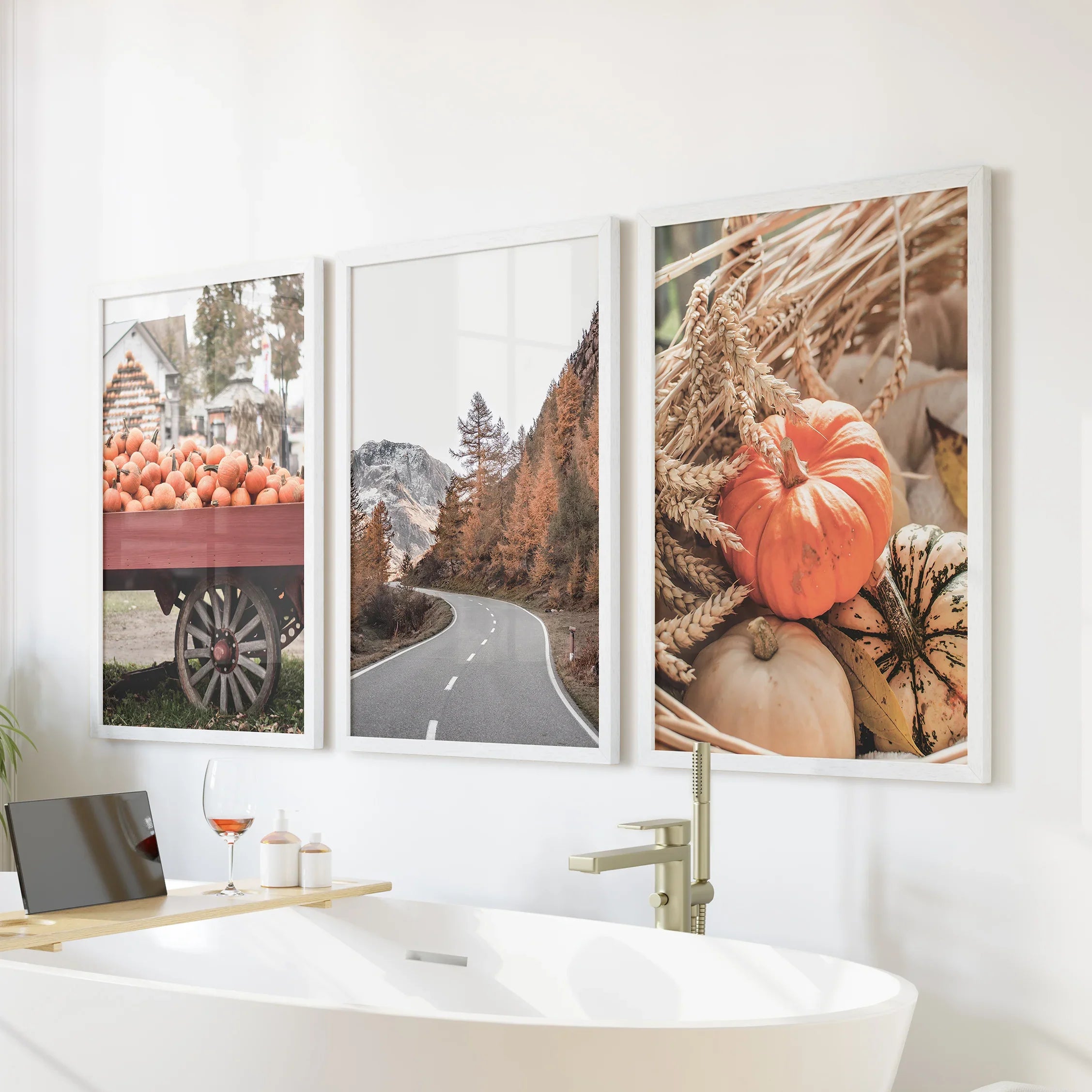 Autumn Pumpkin Set of 3 Prints. Rustic Fall Harvest Decor