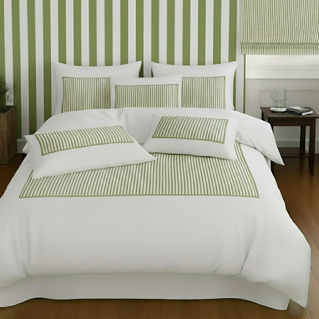 Classic Applique Ticking Stripe Cotton Duvet Cover Set
