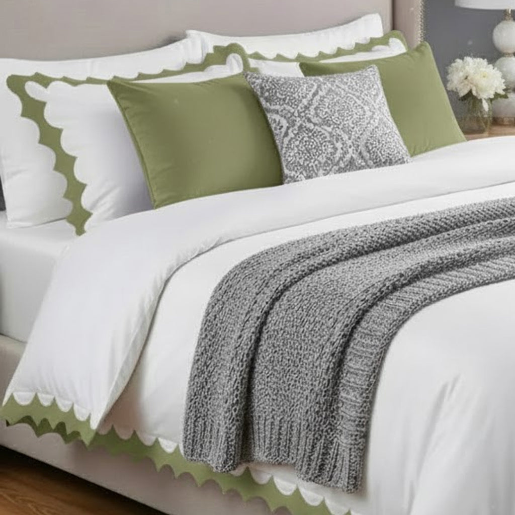 Reverse Scalloped Applique Embroidery Cotton Duvet Cover Set